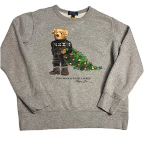 Ralph Lauren Boys' Holiday Bear Fleece Sweatshirt MEDIUM Heather Gray 10/12 Rare - Picture 1 of 16