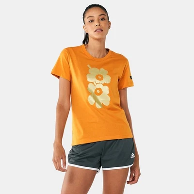 Adidas x Marimekko Mujer Naranja Oro Lámina Unikko Estampado Floral Camiseta XS/S Foto 1 de 4