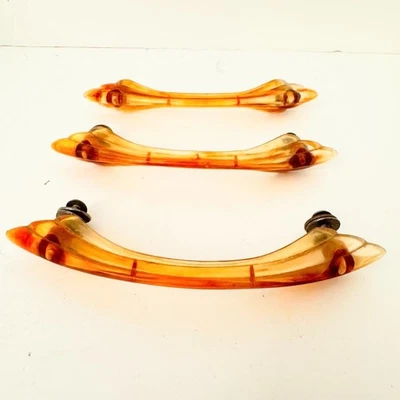 Vintage Art Deco Drawer Pulls (Set of 3) Vintage Celluloid Plastic Amber - Image 1 of 4