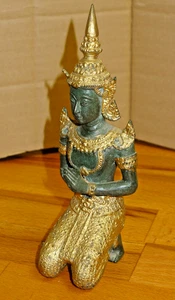 Tempelwächter Thailand Teppanom Bronze / Gold / Grün Figur Skulptur - Vintage - Bild 1 von 14