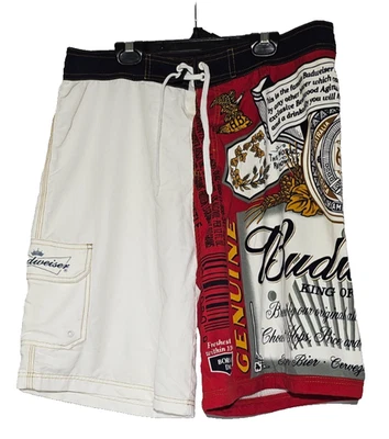 百威啤酒泳裤男式 36 复古 2009 板短裤红色黑色标志 — 第 1/4 张图片