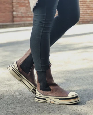 Rebecca White Schuhe YZ58-4 dog Brown braun Echtleder Damen Chelsea Boot