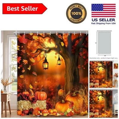 Vibrante Cortina de Ducha de Acción de Gracias - Colorido Diseño de Otoño, Lavable a Máquina Foto 1 de 4