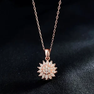 [Rotating Sunflower Pendant Necklace Luxury Stainless Steel Rotating Rose Golden - Picture 1 of 2