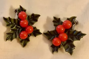 Vintage Holly Berry Clip Earrings - Picture 1 of 3