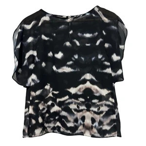 Veronika Maine Women's Size 8 Black White Sheer Slit Sleeve Blouse Top Corporate - Picture 1 of 11