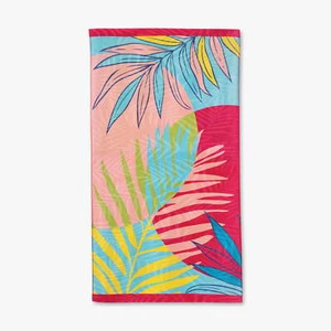 Oversized Printed Palm Coral 100% Cotton Velour Beach Towel, 38” x 72" - Picture 1 of 7