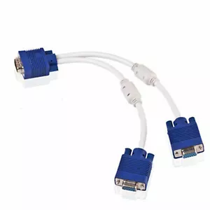 1 PC TO 2 VGA SVGA MONITOR Male to 2 Dual Female Y Adapter Splitter Cable 15 PIN - Picture 1 of 2