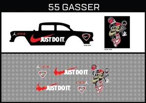 "HotWheels (1/64), 55 gasser tobogán acuático ""Nike Just Do It"", impreso blanco primero, calcomanías - Imagen 1 de 5