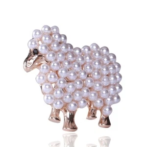 Creative Pearl Sheep Brooch For Women Kids Lovely Animal Party Casual Pins Gifts - Picture 1 of 8