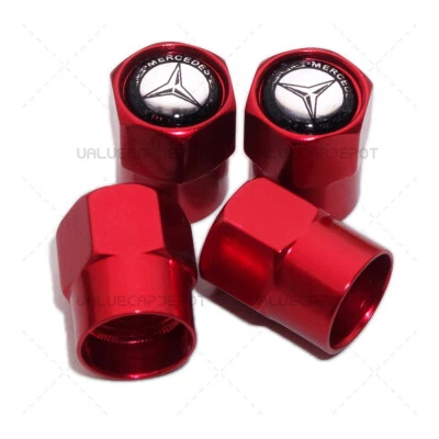 4x Hex Fit Mercedes-Benz Car Wheel Tire Air Valve Caps Stem Dust Cover Decor Red - Image 1 of 4