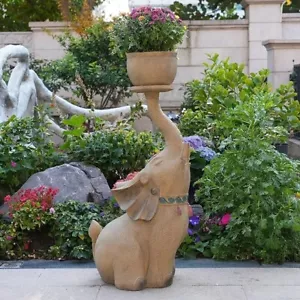 Elephant Statue Planter Outdoor - Lying Elephant with Planter Pot Garden Patio D - Picture 1 of 1