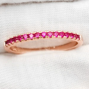 Rose Gold Color 925 Sterling Silver Band Ring for Women Ruby Red CZ Size 10 - Picture 1 of 6