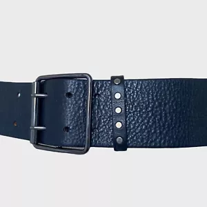 Prada Miu Miu Black Leather Wide Buckle Belt 32 80 Designer - Picture 1 of 21