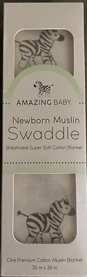 Incrível Cobertor Swaddle Bebê Musselina para Recém-nascidos 36”x 36” Algodão Macio Zebra Novo - Imagem 1 de 4