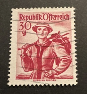 Austria 1948 sello trajes provinciales 30g rojo FU SG1114 - Imagen 1 de 2