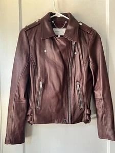 BCBG Women's 100% Leather Jacket Burgundy - Size Small - Picture 1 of 9