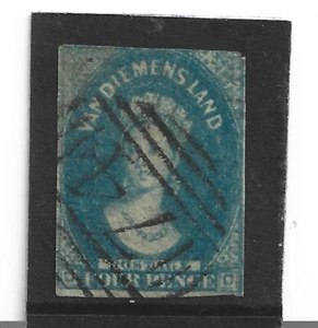 Tasmania 1855 sg 17 4d deep blue fu, cat. £140 - Picture 1 of 2