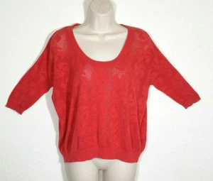 Zara Women Size Medium Red Thin Knit Sweater Floral Open Knit Dropped Shoulders - Picture 1 of 7