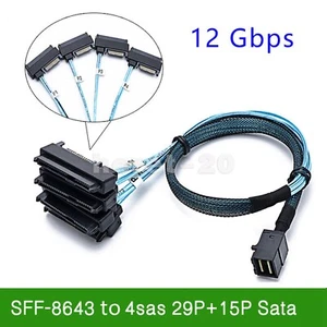 SAS SATA Kabel SFF-8643 intern Mini SAS HD auf (4) 29pin SFF-8482 mit 15pin - Bild 1 von 11
