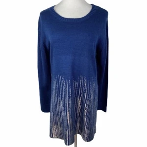 Ashley Stewart Metallic Sweater Women's 14/16 Blue Silver Striped Long Sleeve - Picture 1 of 10