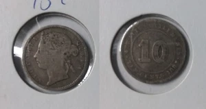 Rare 1885 Straits Settlements Silver 10 Cent - Picture 1 of 1