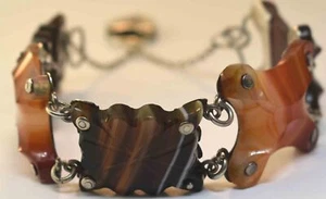 ANTIQUE Circa 1870 SCOTTISH AGATE SILVER BRACELET with Heart Shape Padlock - Picture 1 of 4