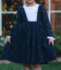 Trish Scully Lola Tartan Plaid Dress size 4 girls Swiss Dot Gold Buttons Holiday - Picture 1 of 15