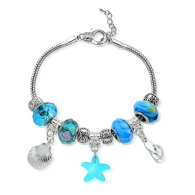 Blue Crystal & Glass Bead Beach Charm Bracelet - Image 1 of 3