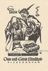 Exlibris - RUDOLF WARNECKE - für Otto & Grete Brofchek - signiert - Mikroskop - Bild 1 von 1