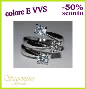 ANELLO TRILOGY ORO BIANCO DIAMANTE NATURALE E VVS 0.75 CARATI CERTIFICATO - Picture 1 of 4