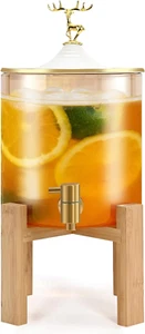 Glass Drink Dispenser with Stand, 1.32 Gallon Glass Beverage Dispenser with Spig - Picture 1 of 6