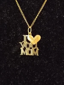 Vintage 14kt Yellow Gold I Love You Mom Necklace Never Been Worn - Picture 1 of 6