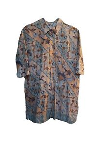 Vintage Short Sleeve Button Up Paisley Single Stitch Shirt Brown Top