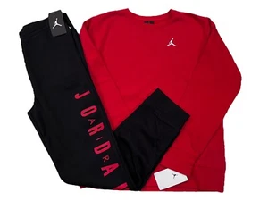 NWT NIKE AIR JORDAN BOY'S 2 pc RED SWEATSHIRT & BLACK JOGGER SWEATPANTS XL 13-15 - Picture 1 of 3