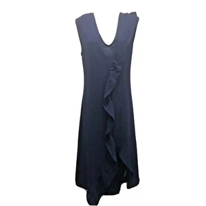 Spirit of Grace Crepe Dress Size XL Blue Sleeveless V Neck Ruffle Lined - Picture 1 of 10
