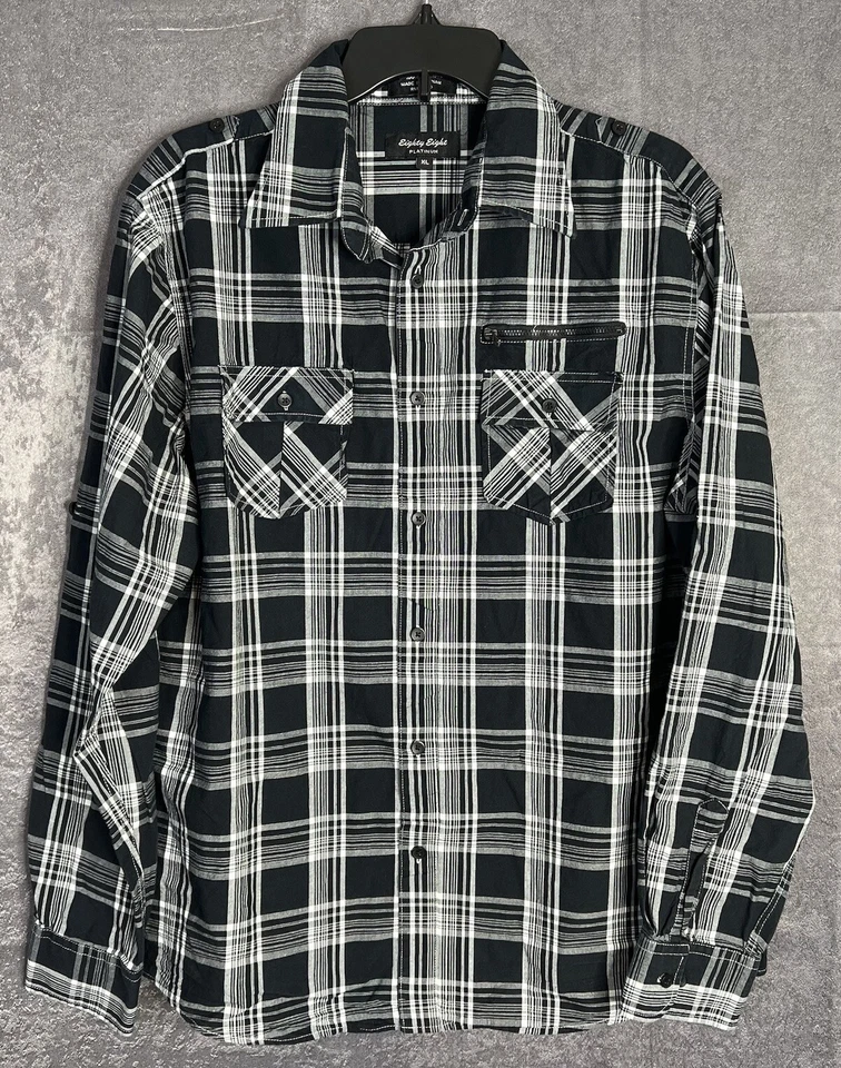 Mens Eighty Eight Platinum Black Long Sleeve Button Shirt Plaid Size XL - Image 1 of 4