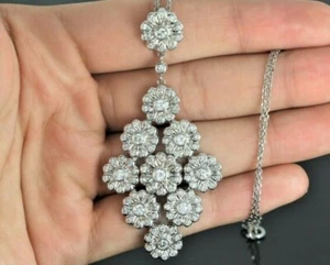 $7,200 14K White Gold 2.35ct Round Diamond Daisy Flower Pendant 16'' Necklace - Picture 1 of 8