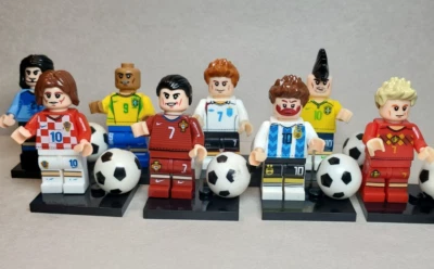 Set of 8 Custom Lego Pro Soccer Player Minifigures Messi, Beckham, Ronaldo - Image 1 of 4