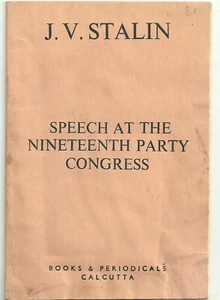 STALIN, J. V. Speech 19th  Congress, October 14, 1952 Scarce Indian 1st Ed (A65) - Imagen 1 de 2