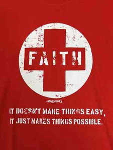 Red Letter 9 - Faith Luke 1:37 Unisex Red Large Christian T-Shirt - Picture 1 of 5