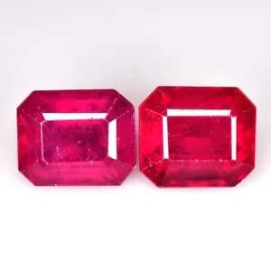 Coppia Rubino Rosso Rosato 3,45 Cts 2 Pezzi Taglio Smeraldo Pietra Preziosa Naturale Sciolta Africa - Foto 1 di 2