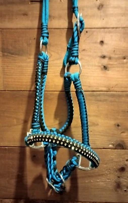 Custom Bling Show Halter- Black & Turquoise Sparkles (Warmblood) - Image 1 of 4