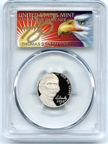 2022 S 5C Jefferson Nickel PCGS PR70DCAM FDOI Thomas Cleveland Eagle Signed Cover