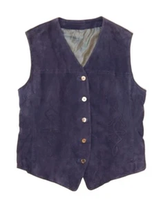 WALBUSCH Womens Suede Waistcoat EU 44 XL Navy Blue Floral Leather DI55 - Picture 1 of 3