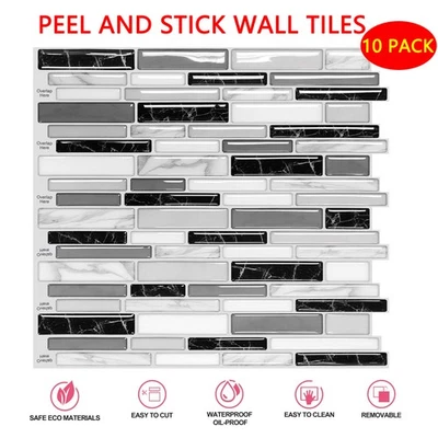 10 PIEZAS 12x12"" Pelar y Pegar Salpicadero Cocina Baño Mosaico Azulejos Decoración de Pared Foto 1 de 4