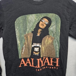 Aaliyah Herren T-Shirt Schwarz Baumwolle Grafik Kräuselung Medium - Bild 1 von 6
