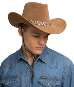 Texan Deluxe Suede Brown Traditional Cowboy Hat Western Rodeo Fancy Dress Prop - Picture 1 of 2