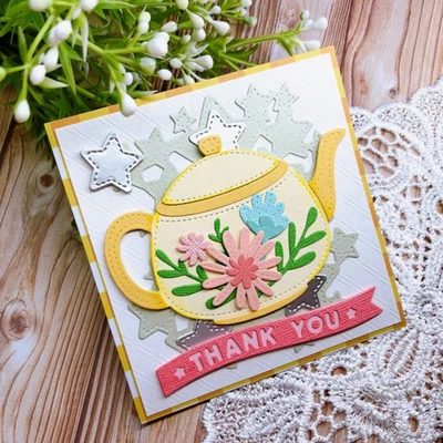 Floral Teapot Metal Cutting Dies Embossing Die Stencil Scrapbooking Card Crafts - Image 1 of 4