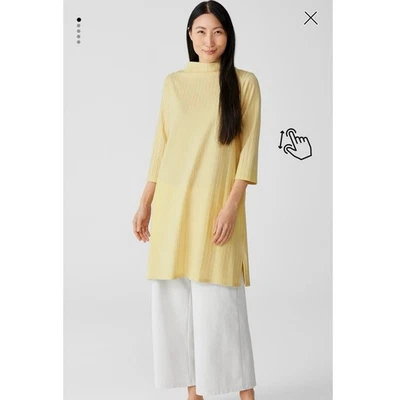 Vestido Eileen Fisher gola funil costela elástica amarelo manteiga tamanho 3X novo sem etiquetas - Imagem 1 de 4